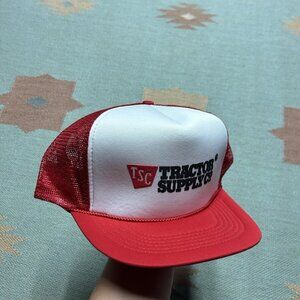 Vintage trucker hat mesh cap tractor supply co TSC farm red white 2 tone snap